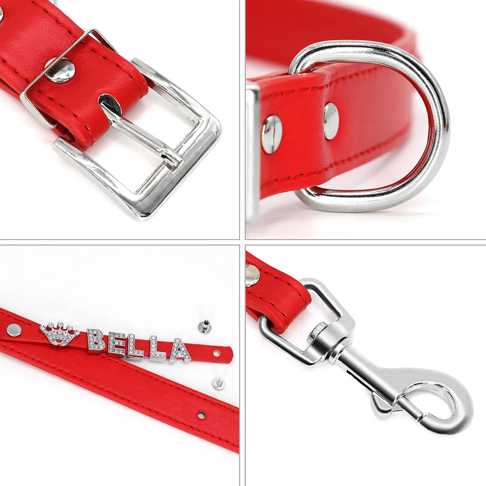 Personalized Dog Collar Leash Set Puppy Kitten Rhinestone Collars Necklace Free Letter Charm For Small Large Dogs Cats ChiHuaHua