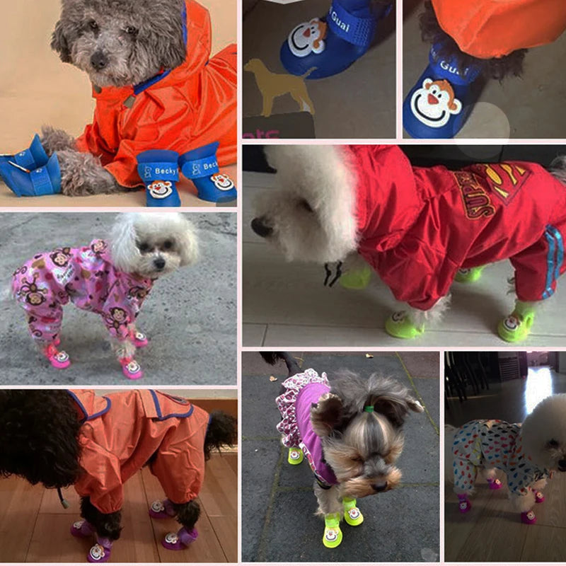 4pcs Pet Dog Shoes Waterproof Anti-slip Rain Snow Boots Footwear Summer for Small Cat Puppy Pet Products