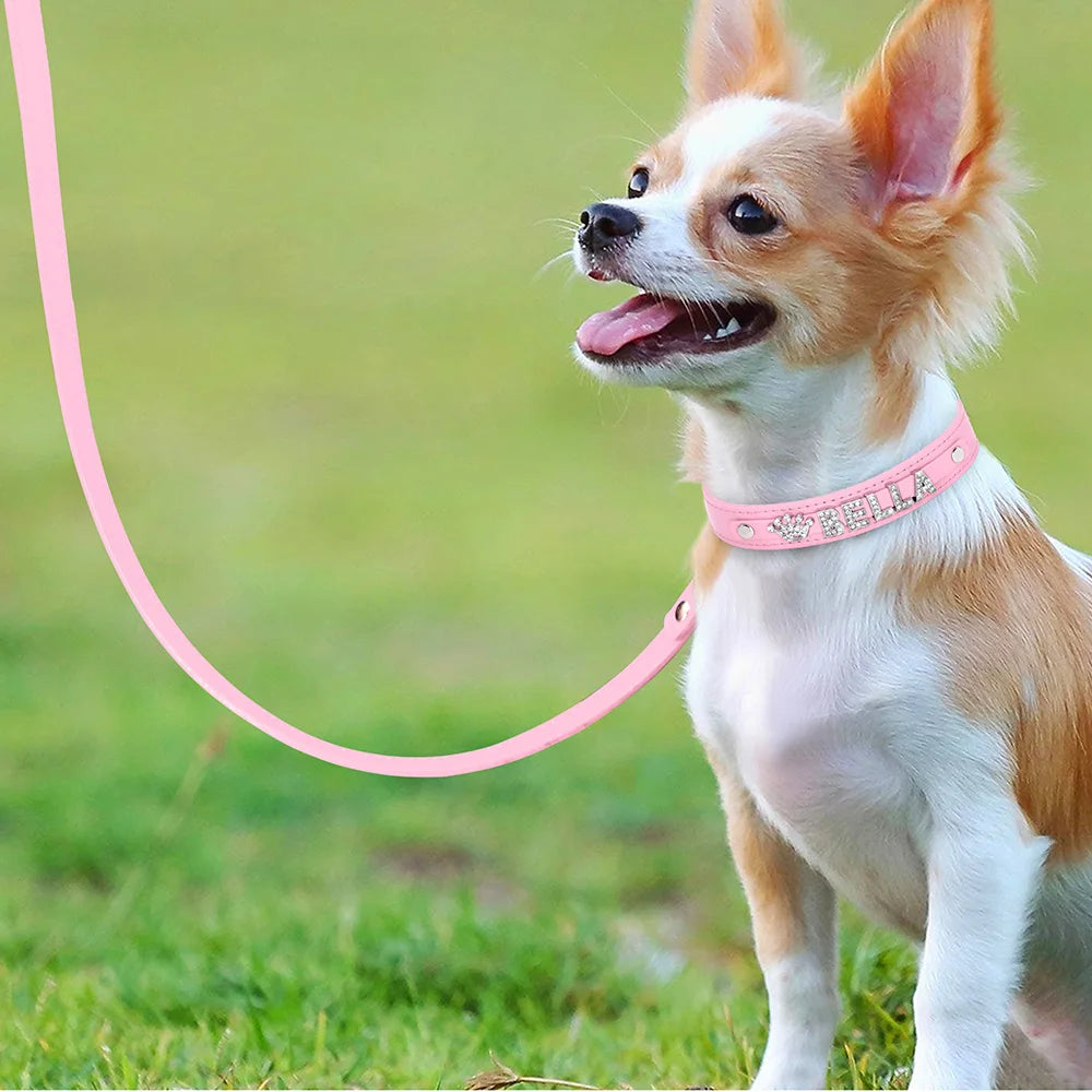 Personalized Dog Collar Leash Set Puppy Kitten Rhinestone Collars Necklace Free Letter Charm For Small Large Dogs Cats ChiHuaHua