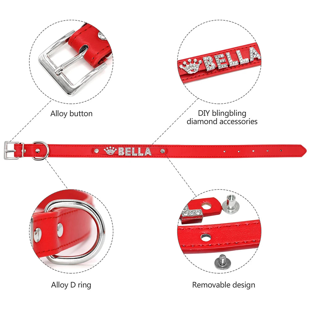 Personalized Dog Collar Leash Set Puppy Kitten Rhinestone Collars Necklace Free Letter Charm For Small Large Dogs Cats ChiHuaHua