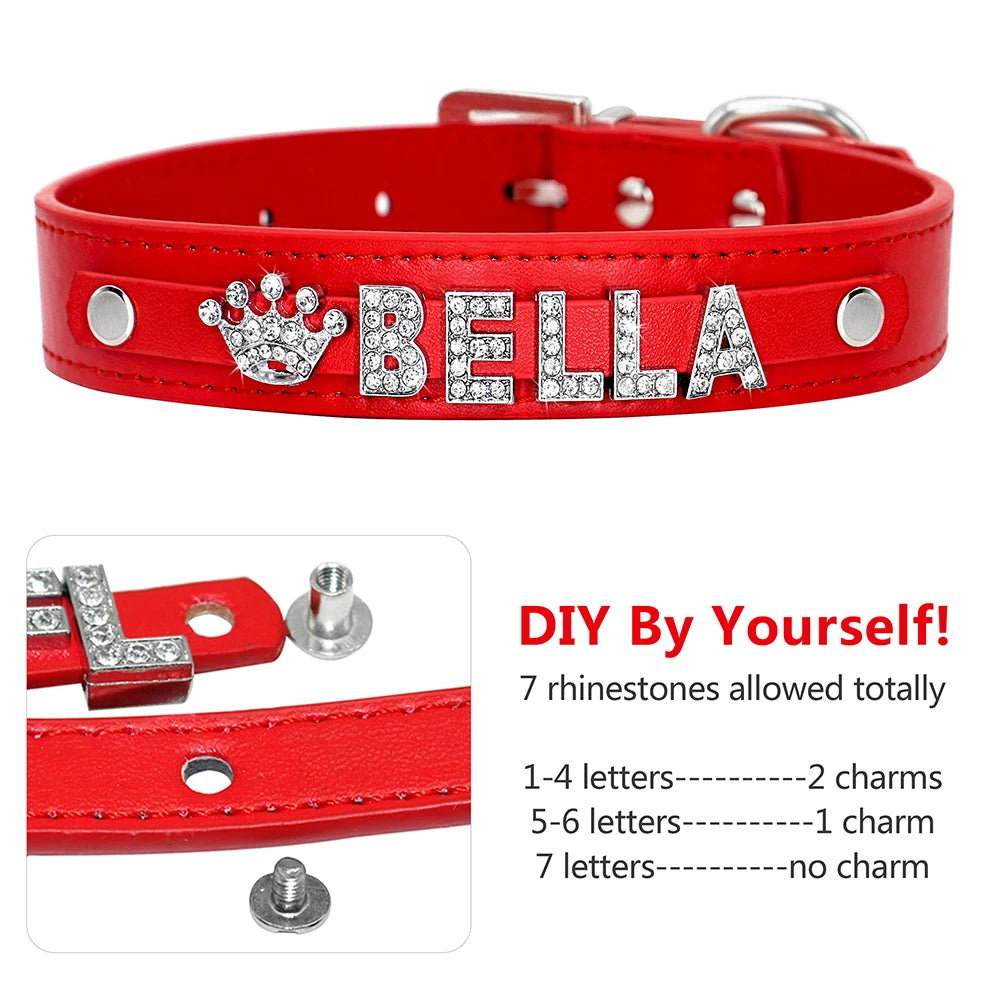 Personalized Dog Collar Leash Set Puppy Kitten Rhinestone Collars Necklace Free Letter Charm For Small Large Dogs Cats ChiHuaHua