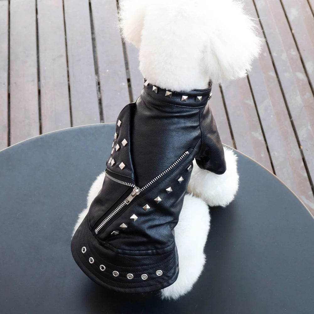 Cool Leather Dog Jacket Coat Warm Winter Dog Clothes French Bulldog Waterproof Pet Clothing Outfit for Small Medium Dogs Black