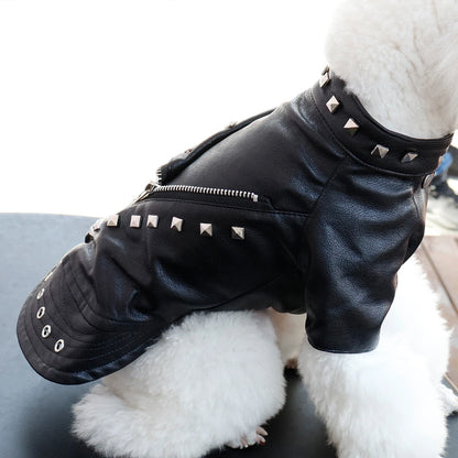 Cool Leather Dog Jacket Coat Warm Winter Dog Clothes French Bulldog Waterproof Pet Clothing Outfit for Small Medium Dogs Black