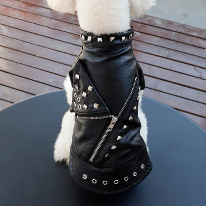 Cool Leather Dog Jacket Coat Warm Winter Dog Clothes French Bulldog Waterproof Pet Clothing Outfit for Small Medium Dogs Black
