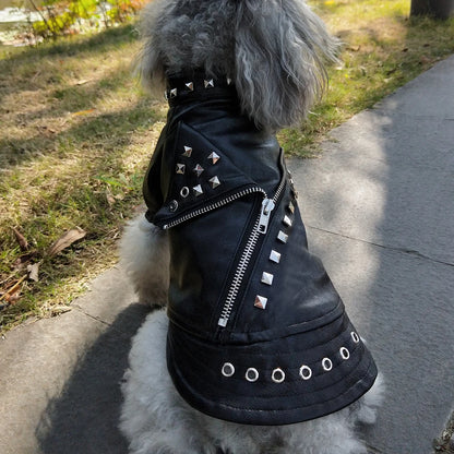 Cool Leather Dog Jacket Coat Warm Winter Dog Clothes French Bulldog Waterproof Pet Clothing Outfit for Small Medium Dogs Black