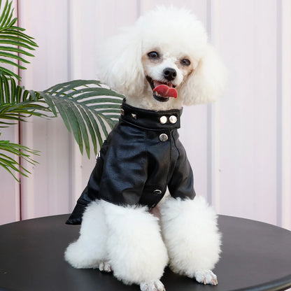 Cool Leather Dog Jacket Coat Warm Winter Dog Clothes French Bulldog Waterproof Pet Clothing Outfit for Small Medium Dogs Black