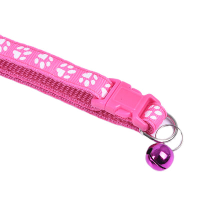 12PCS Dog Collars Pet Cat Puppy Buckle Nylon Collar with Bell 6 Colors Footprint