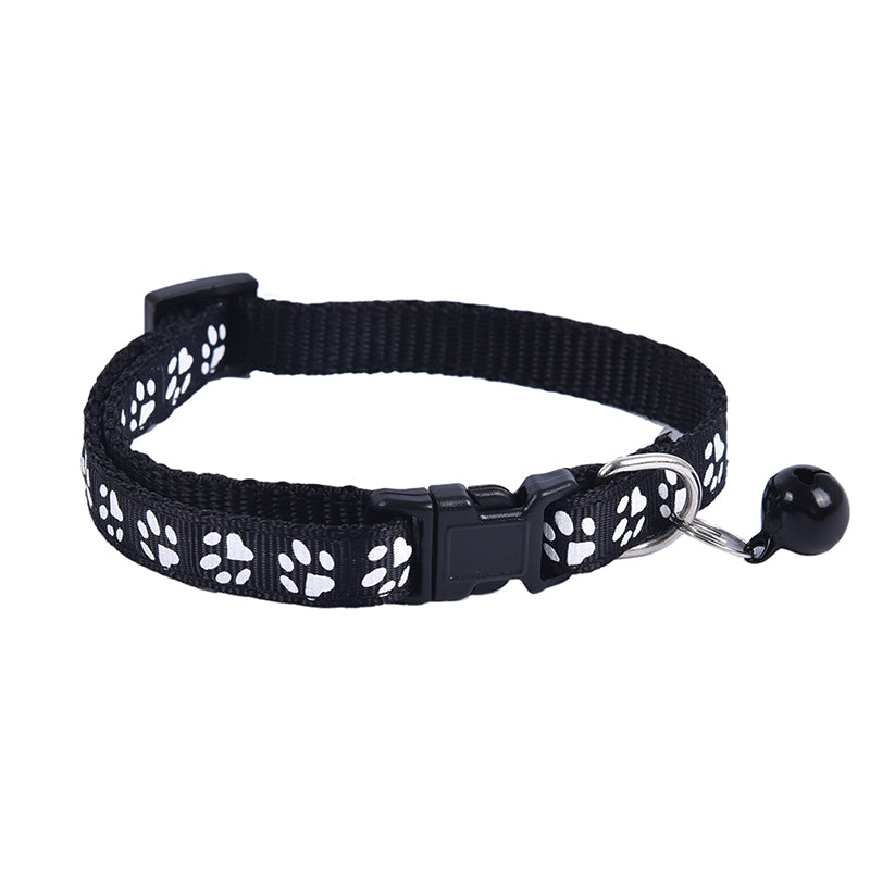 12PCS Dog Collars Pet Cat Puppy Buckle Nylon Collar with Bell 6 Colors Footprint