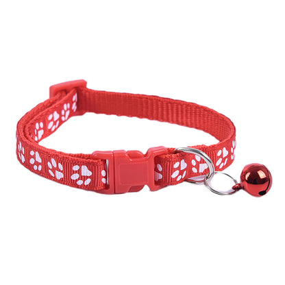 12PCS Dog Collars Pet Cat Puppy Buckle Nylon Collar with Bell 6 Colors Footprint