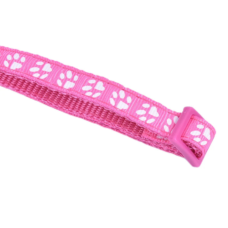 12PCS Dog Collars Pet Cat Puppy Buckle Nylon Collar with Bell 6 Colors Footprint