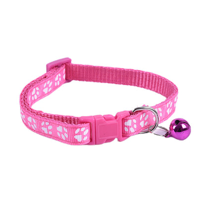 12PCS Dog Collars Pet Cat Puppy Buckle Nylon Collar with Bell 6 Colors Footprint