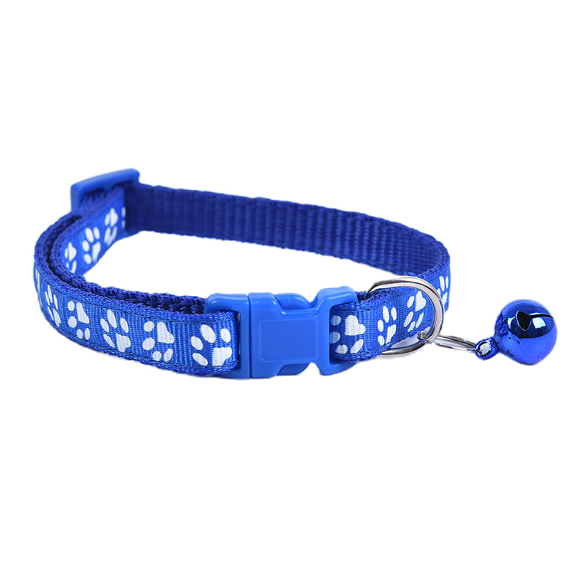 12PCS Dog Collars Pet Cat Puppy Buckle Nylon Collar with Bell 6 Colors Footprint