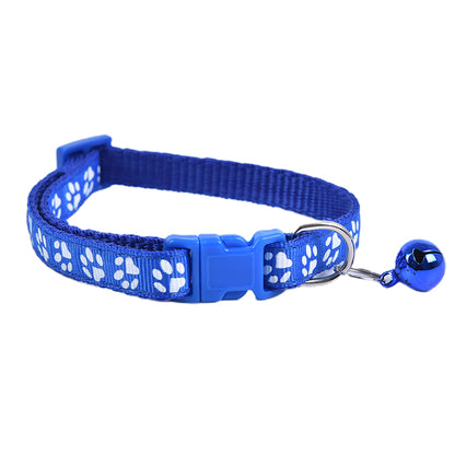 12PCS Dog Collars Pet Cat Puppy Buckle Nylon Collar with Bell 6 Colors Footprint