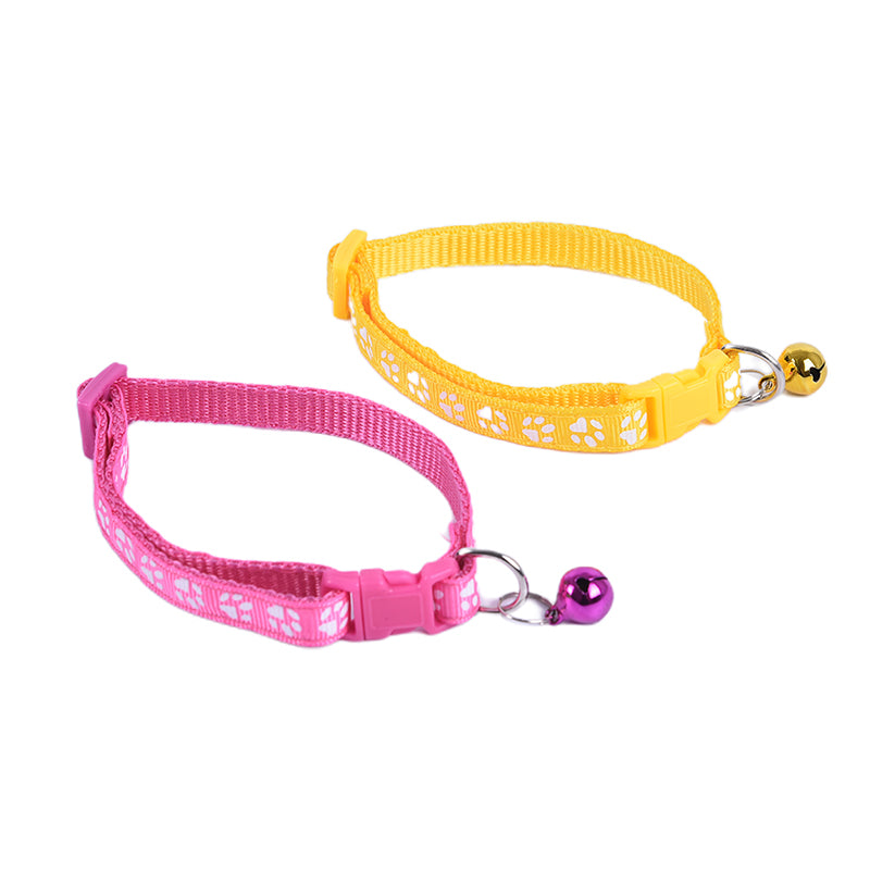 12PCS Dog Collars Pet Cat Puppy Buckle Nylon Collar with Bell 6 Colors Footprint